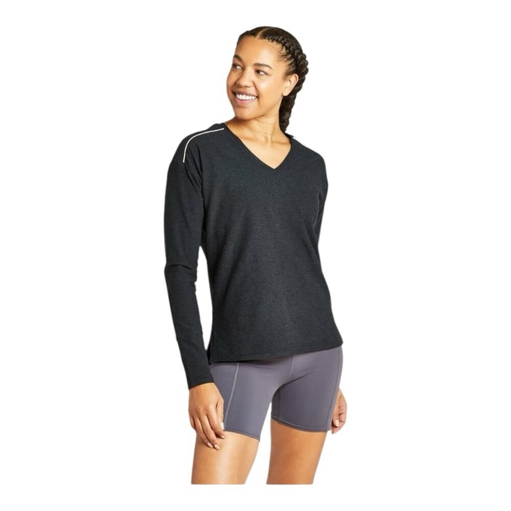 oiselle size 6 small black V-Neck T-Shirt Running inc lux long sleeve